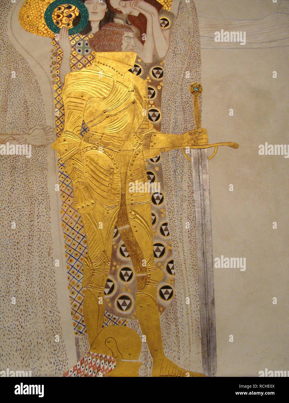 The Beethoven Frieze, Detail: Knight in Shining Armor. Museum: Wiener Secessionsgebäude. Author: KLIMT, GUSTAV. Stock Photo