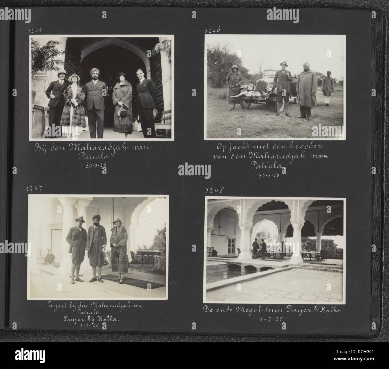 Albumblad met vier fotos. Linksboven ontvangst bij de Maharaja van Patiala, v., Bestanddeelnr 27 25. Stock Photo