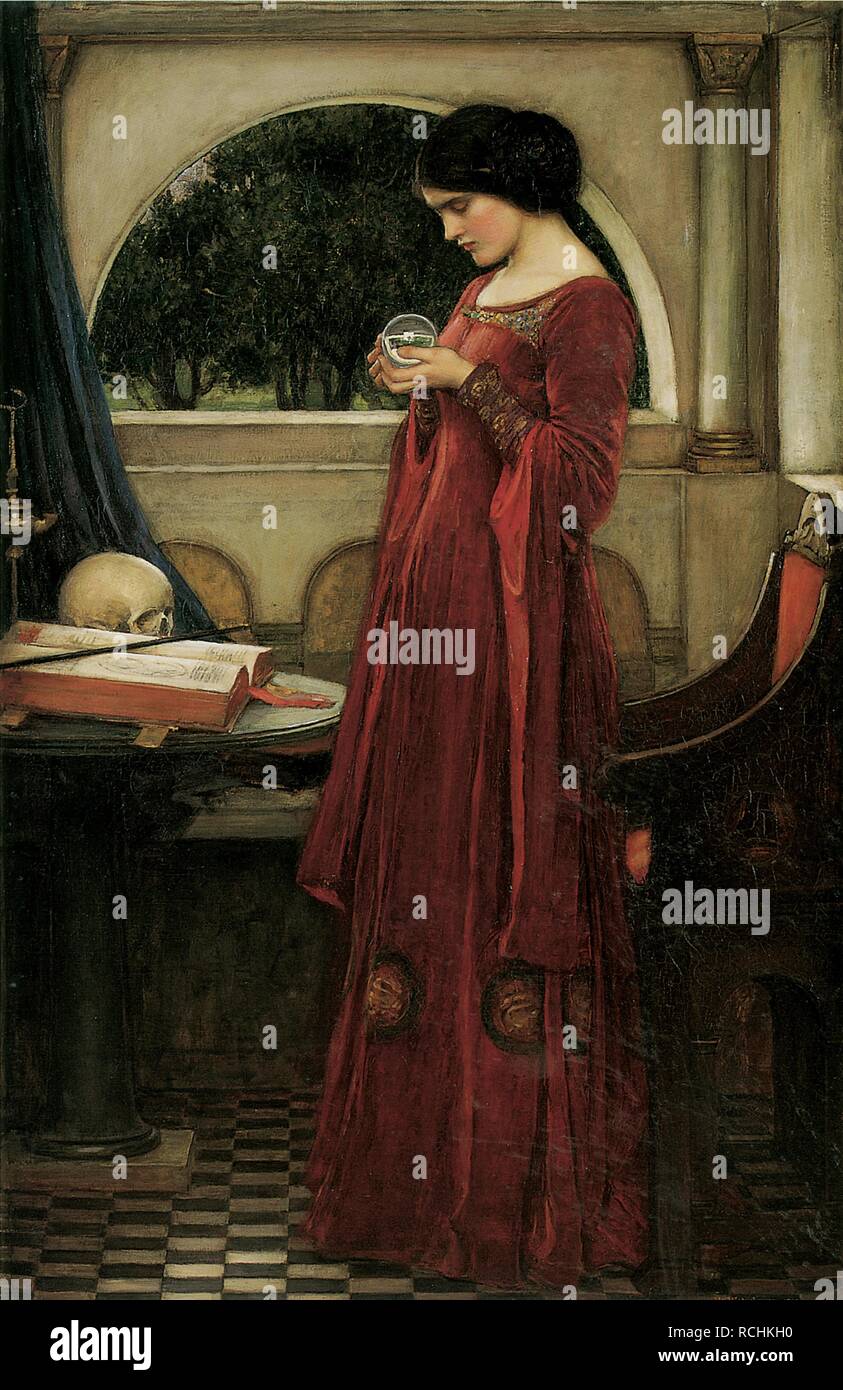 The Crystal Ball. Museum: PRIVATE COLLECTION. Author: WATERHOUSE, JOHN WILLIAM. Stock Photo