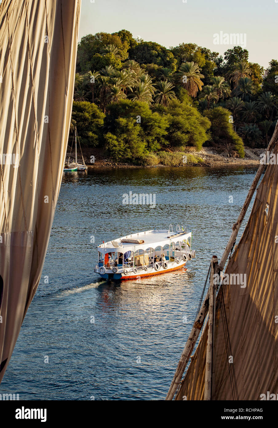 Nile river tourist boat at sunset in Luxor Egypt Stock Photo - Alamy
