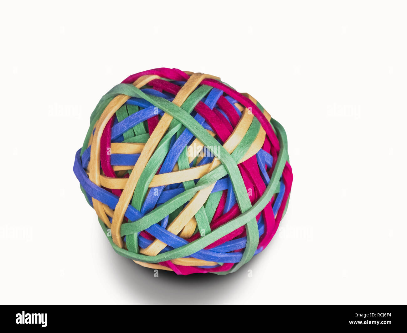 Ball of rubber bands, white background Stock Photo