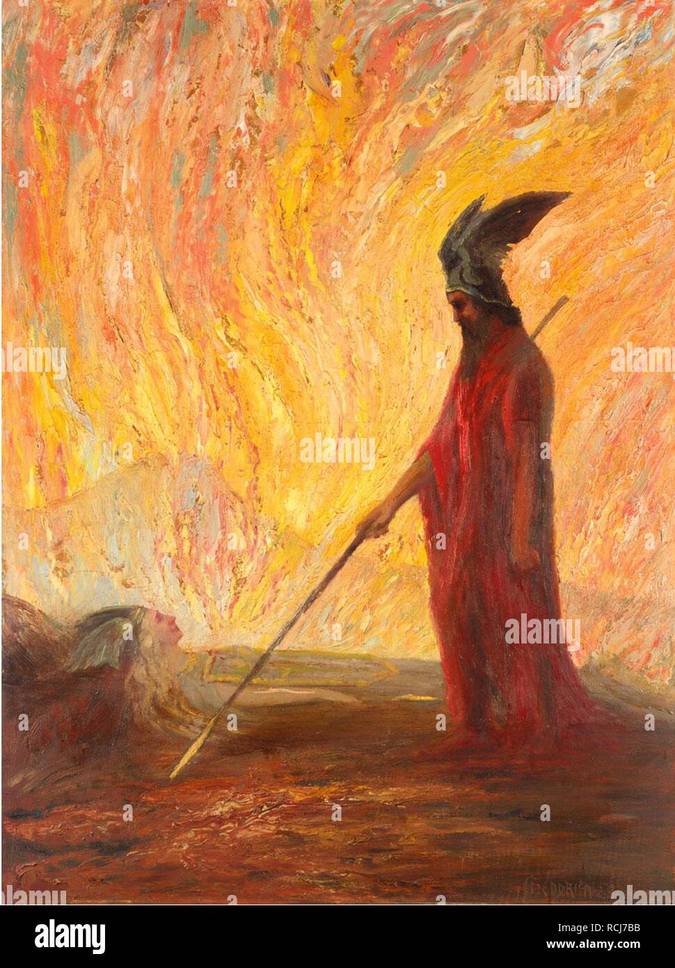 Wotan's Farewell and Magic Fire. Museum: PRIVATE COLLECTION. Author: HENDRICH, HERMANN. Stock Photo