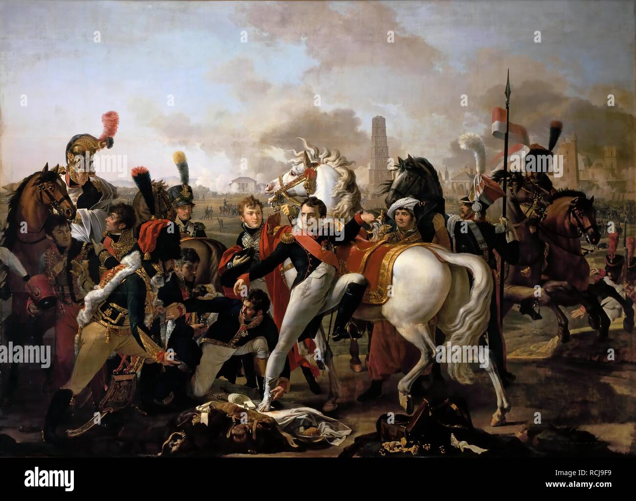 Napoleon wounded before Ratisbon, April 23, 1809. Museum: Musée de l'Histoire de France, Château de Versailles. Author: GAUTHEROT, CLAUDE. Stock Photo