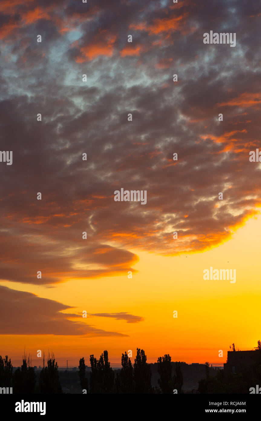 Landscape with dramatic light - beautiful golden sunset with saturated ...