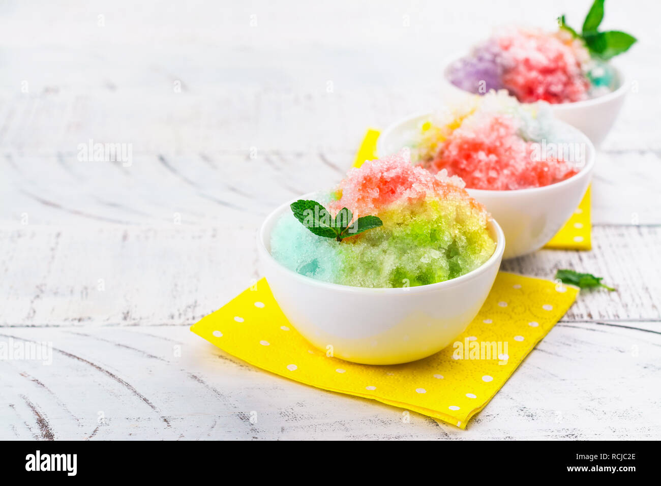 Homemade rainbow shaved ice Stock Photo