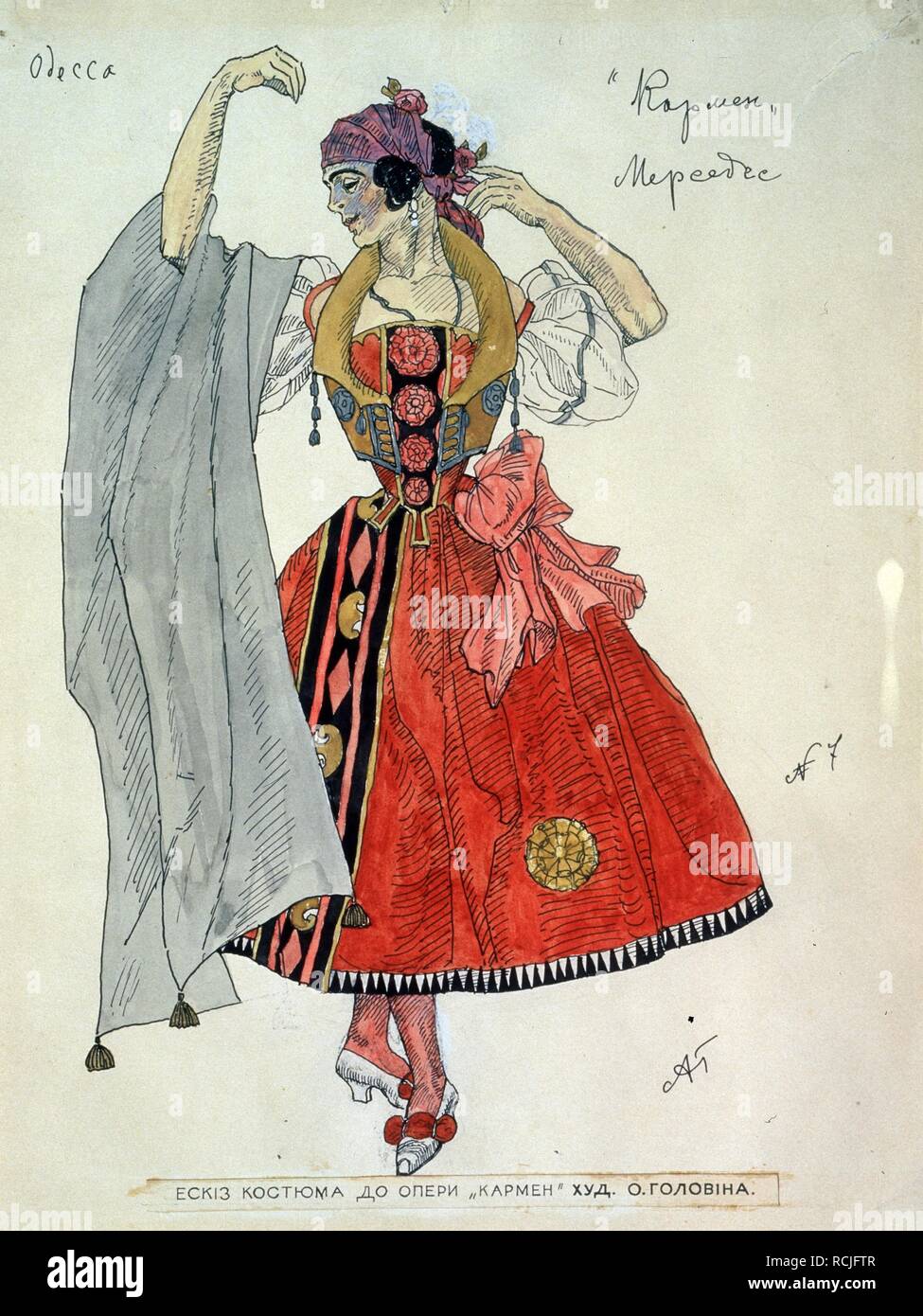Costume design for the opera 'Carmen' by G. Bizet. Museum: Regional M. Vrubel Art Museum, Omsk. Author: Golovin, Alexander Yakovlevich. Stock Photo
