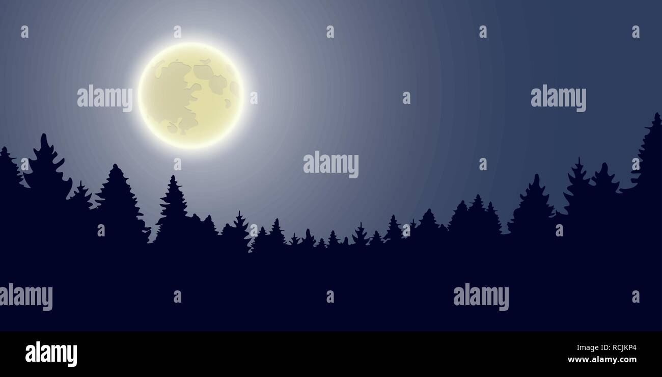 moon shine forest landscape by night vector illustration EPS10 Stock Vector