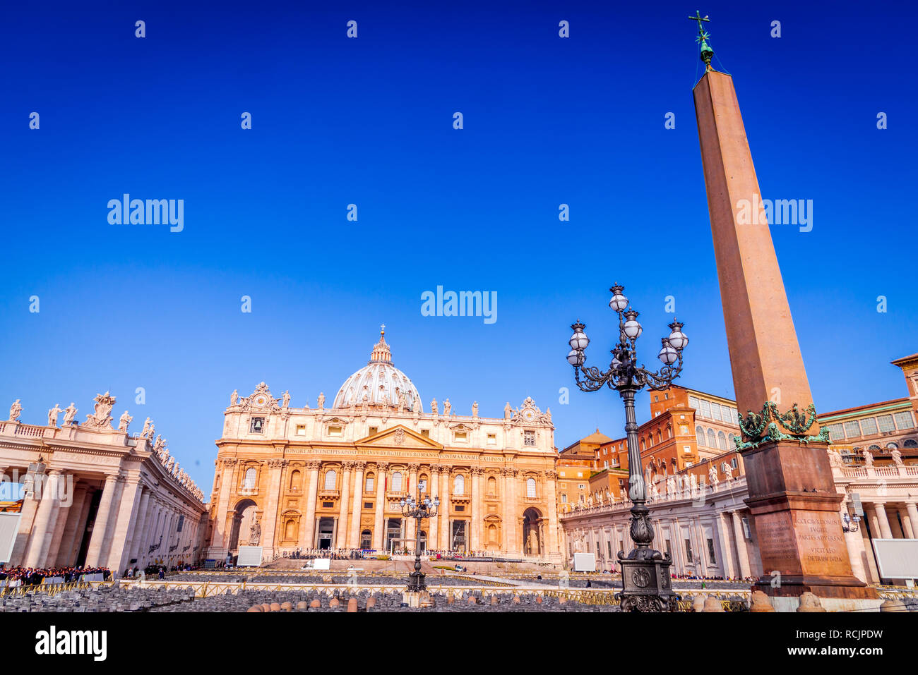 Rome, Italy. Saint Peters Basilica in night view, Vatican City, landmark of Roma, Italian capital city. Stock Photo
