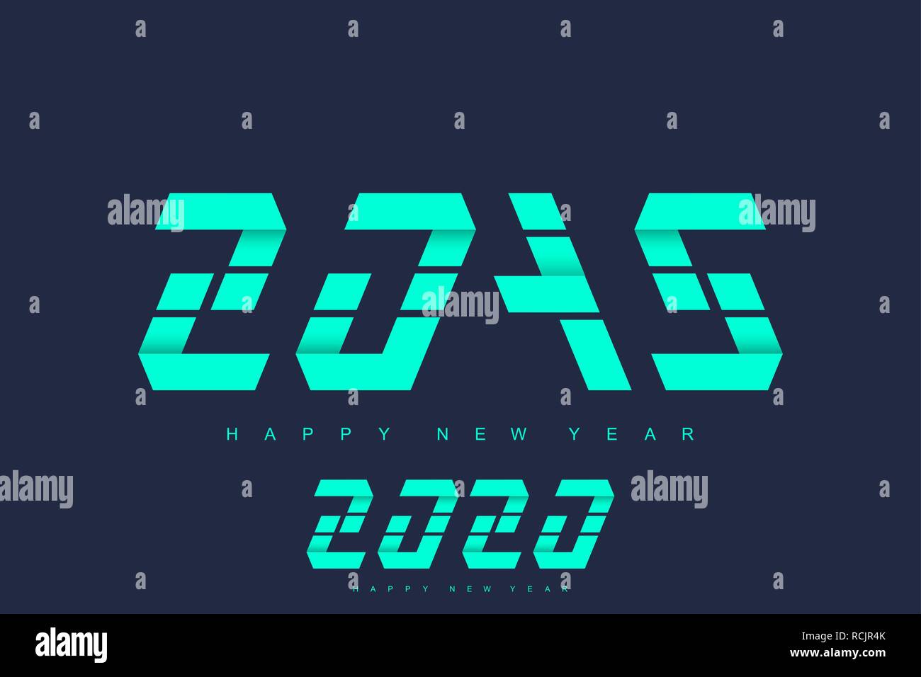 Merry Christmas and Happy New Year 2019 and 2020 greeting card. Modern futuristic template for 2019 and 2020. Business technology concept. Vector illustration. Stock Vector