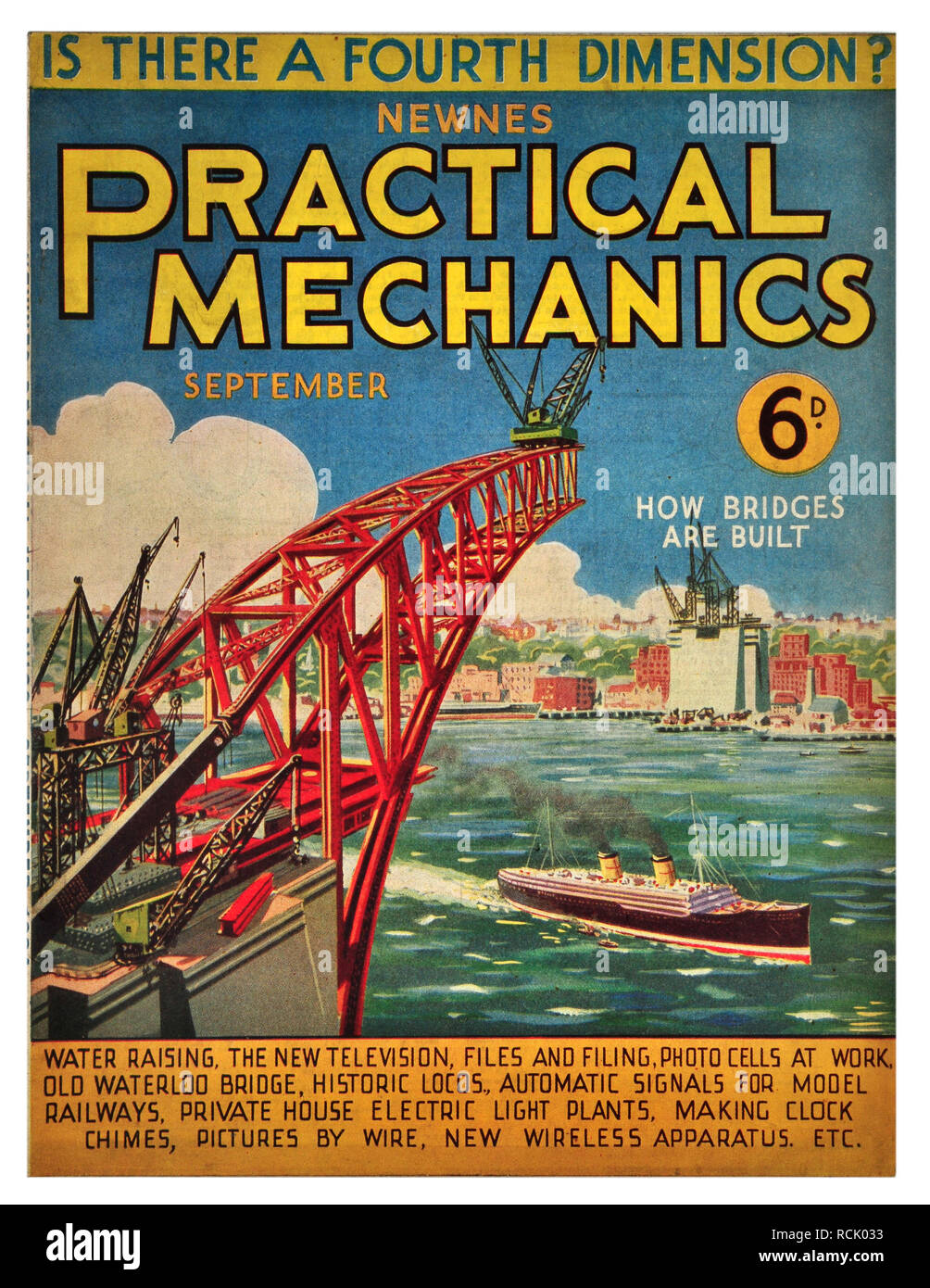 Newnes practical mechanics September costing 6D How Bridges are built Stock Photo