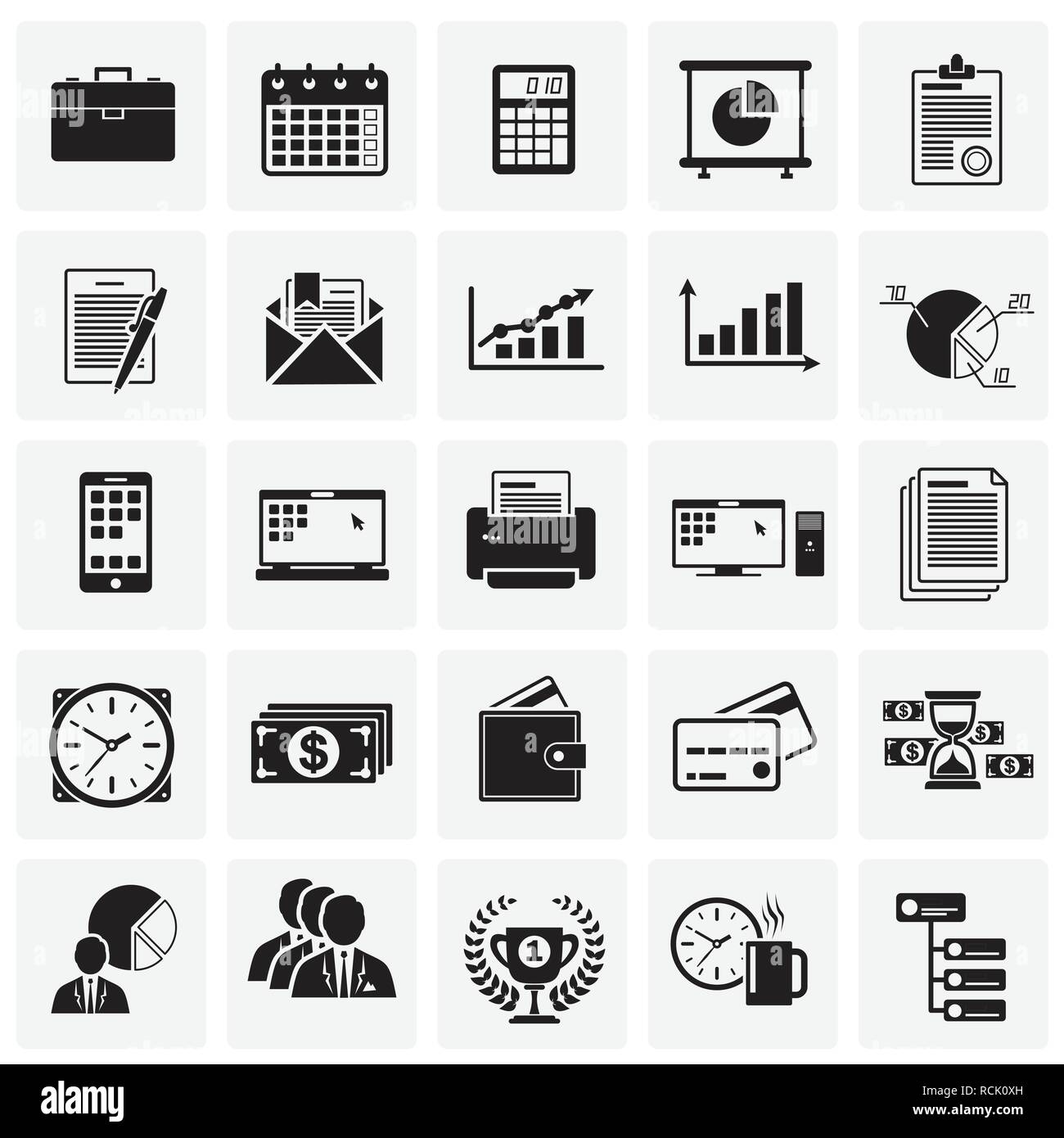 Business icons set on squares background for graphic and web design ...