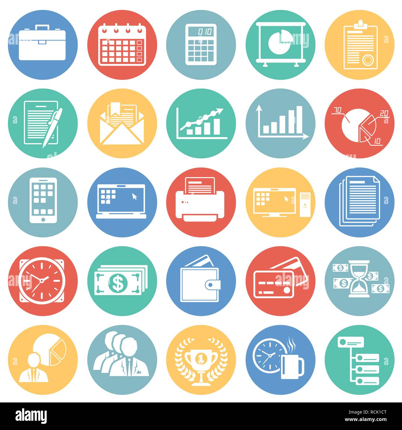 Business icons set on color circles background for graphic and web ...