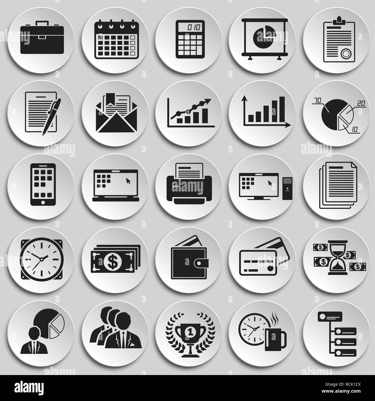 Business icons set on plates background for graphic and web design ...