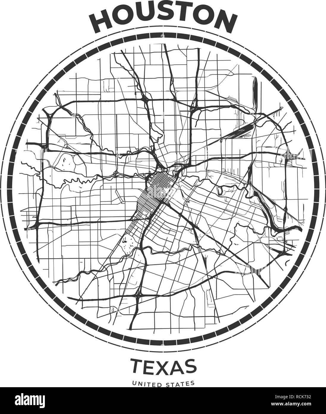 Tshirt map badge of Houston, Texas. Tee shirt print typography label