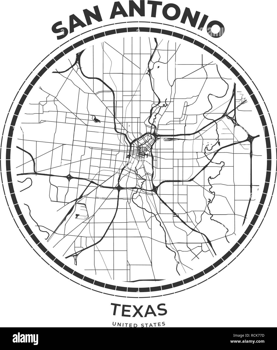 T-shirt map badge of San Antonio, Texas. Tee shirt print typography