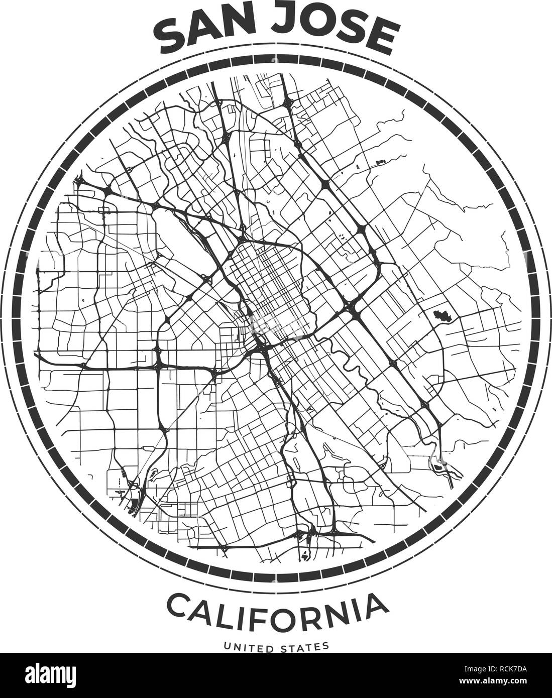 Tshirt map badge of San Jose, California. Tee shirt print typography label badge emblem. Vector