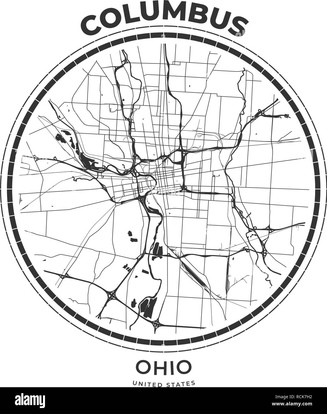Tshirt map badge of Columbus, Ohio. Tee shirt print typography label badge emblem. Vector