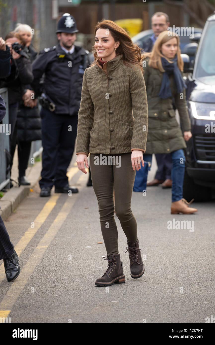 15th January 2019 London UK Britain's Catherine, Duchess of Cambridge, visits the King Henry’s Walk Garden in Islington to see how the project brings people together through gardening and food growing. Stock Photo