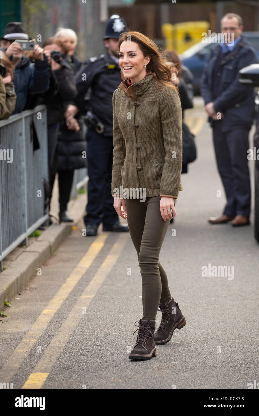 15th January 2019 London UK Britain's Catherine, Duchess of Cambridge, visits the King Henry’s Walk Garden in Islington to see how the project brings people together through gardening and food growing. Stock Photo