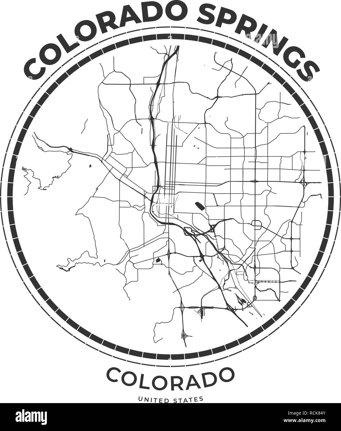T-shirt map badge of Colorado Springs, Colorado. Tee shirt print typography label badge emblem. Vector illustration Stock Vector