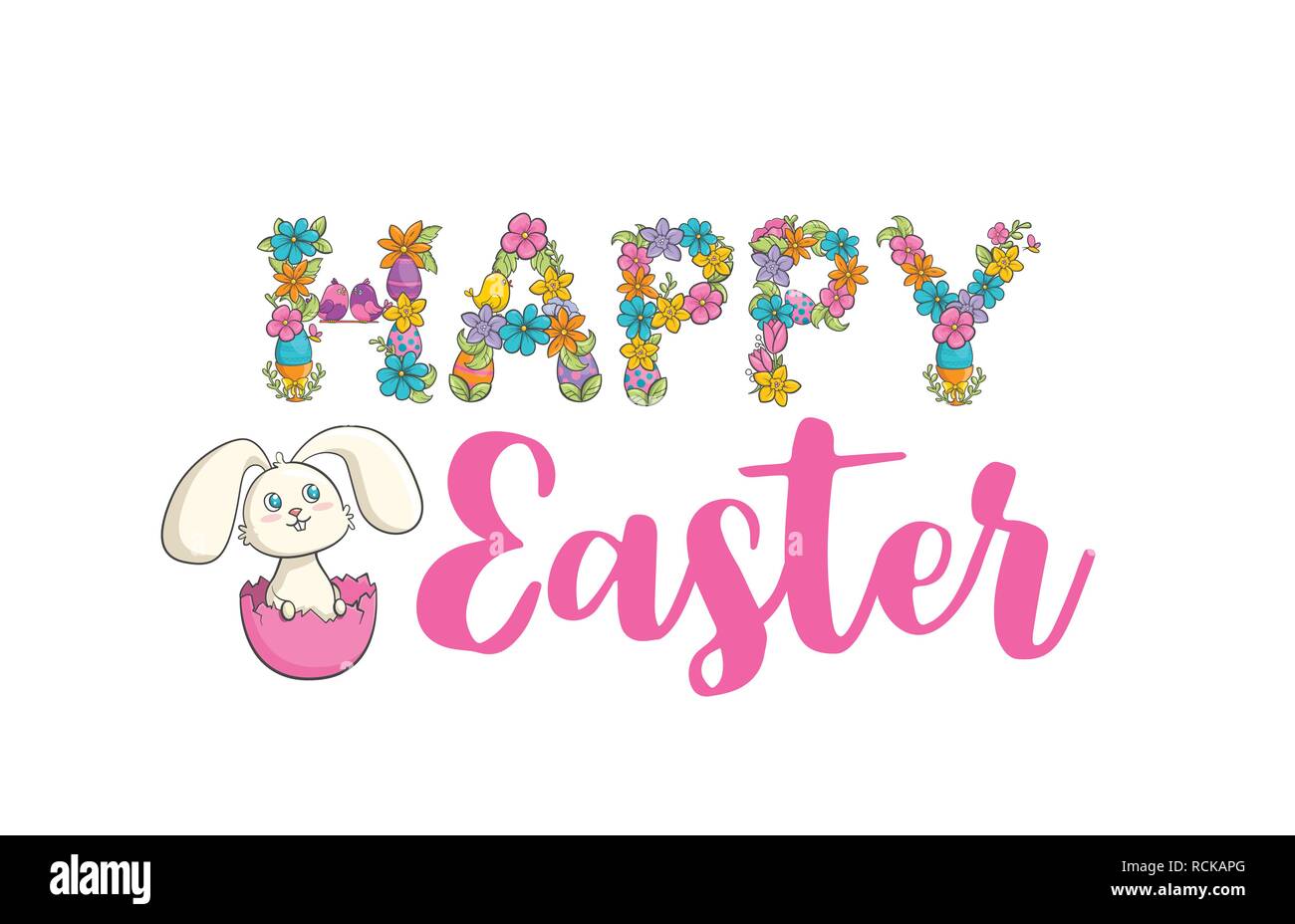 Easter Christian church festival card with cute bunny Stock Vector