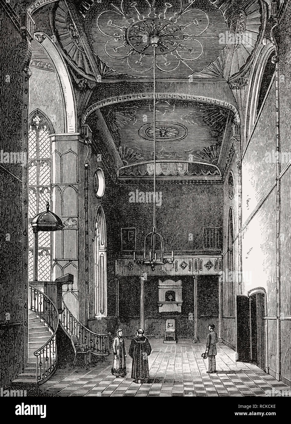 The chapel of George Heriot's Hospital, Edinburgh, Scotland, 19th century Stock Photo