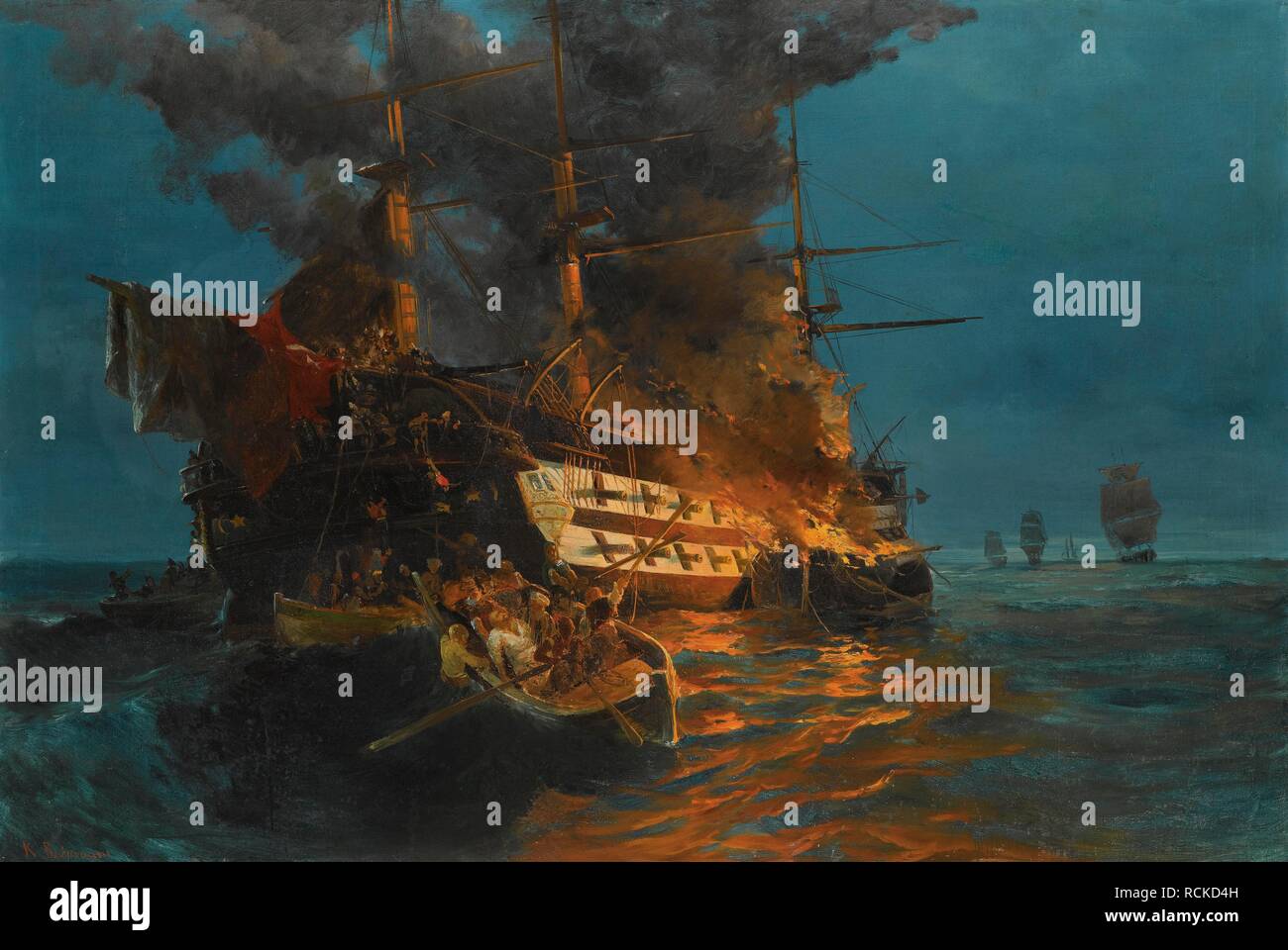 The Burning of the Ottoman frigate. Museum PRIVATE COLLECTION. Author