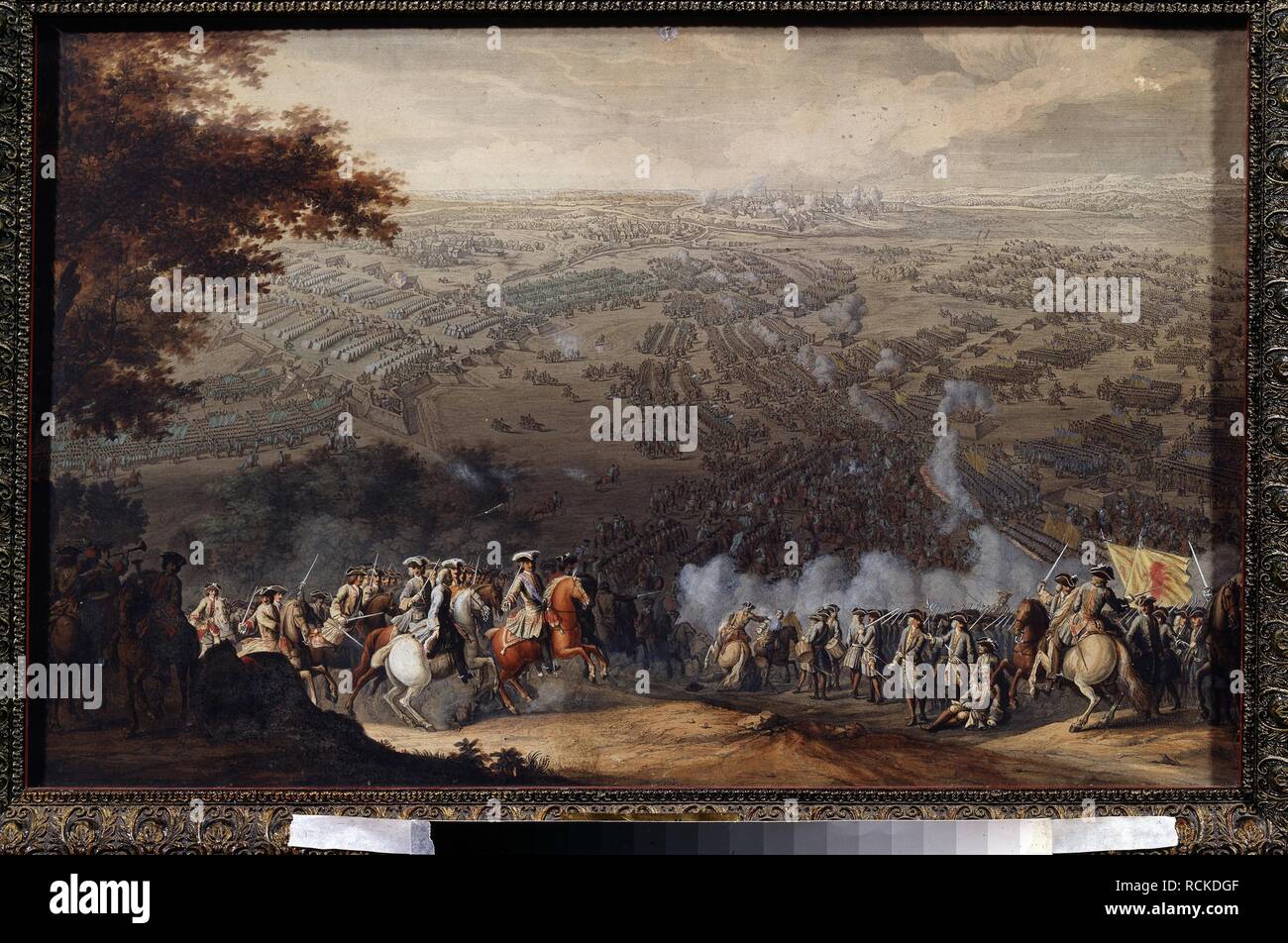 The Battle of Poltava on 27 June 1709. Museum: Regional Art Gallery, Taganrog. Author: DE LARMESSIN, NICOLAS II. Stock Photo