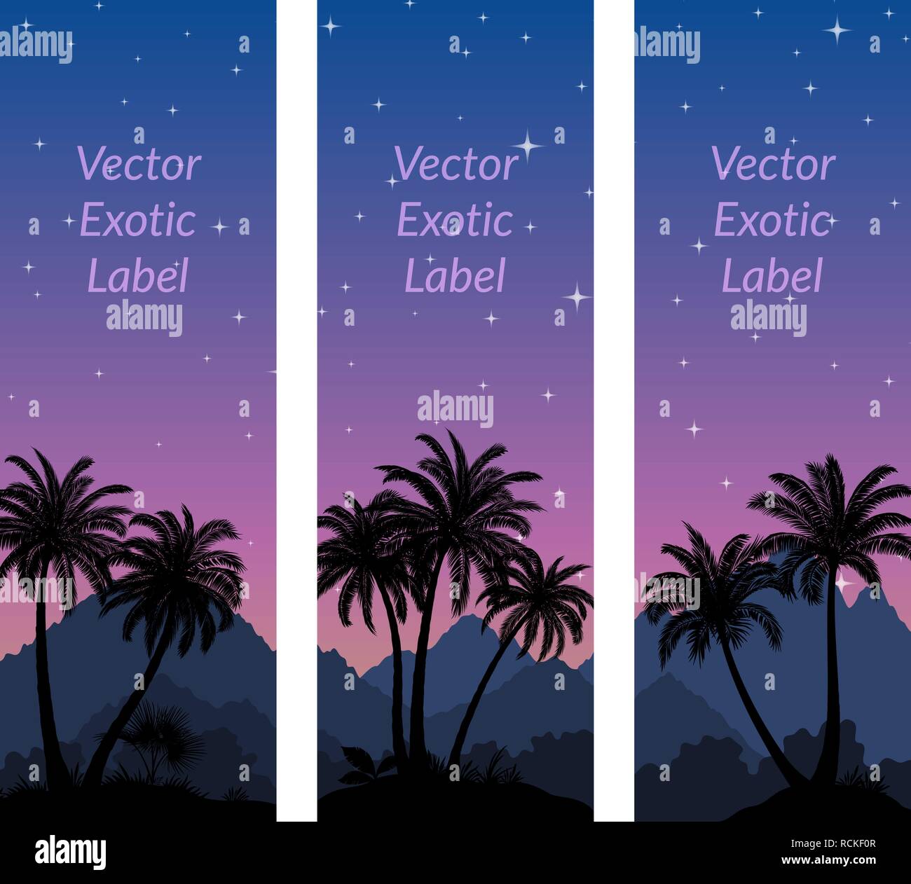 Labels with Tropical Landscape, Palms Trees and Exotic Plants Black ...