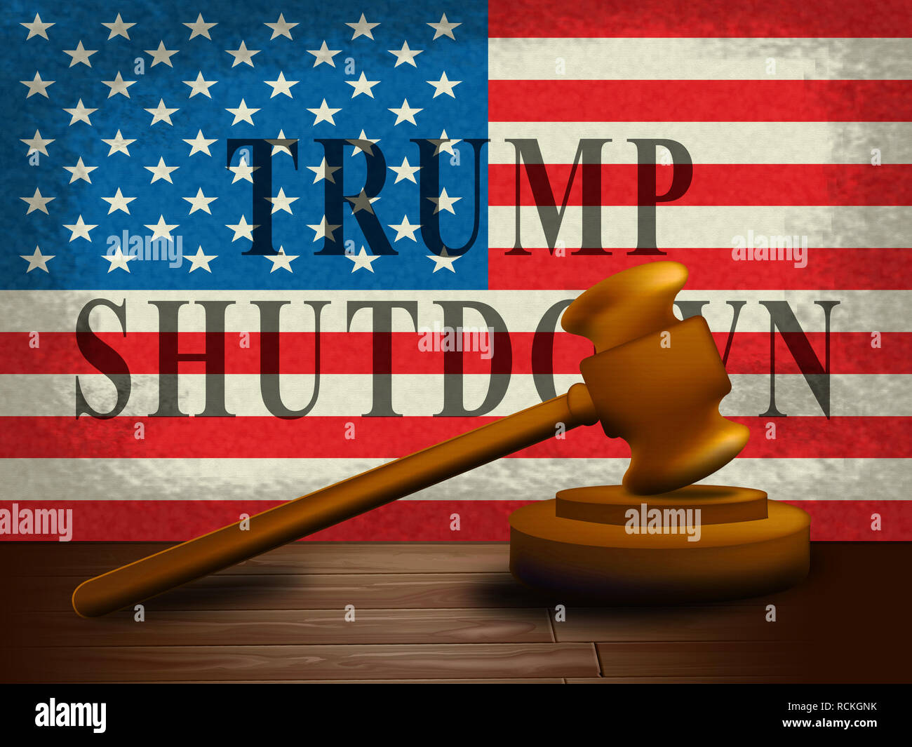 Washington, DC - January 2019: Trump Shutdown Gavel Means American Government Closed And Employees Furloughed. Standoff Between Democrats And Republic Stock Photo