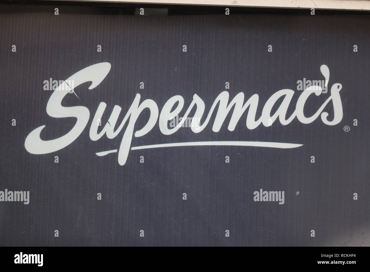 Supermac's restaurant on O'Connell Street in Dublin, as the Irish restaurant chain has won a trademark battle against McDonald's which cancels their use of the Big Mac and Mc trademarks across Europe. Stock Photo