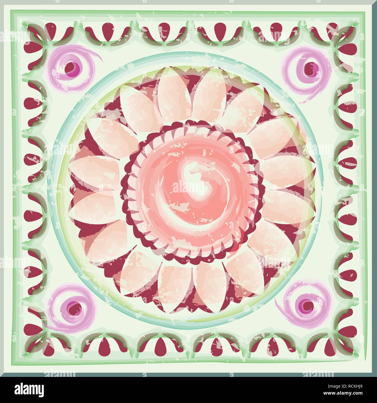Antique tile with floral pattern. Vector graphics Stock Vector Image ...