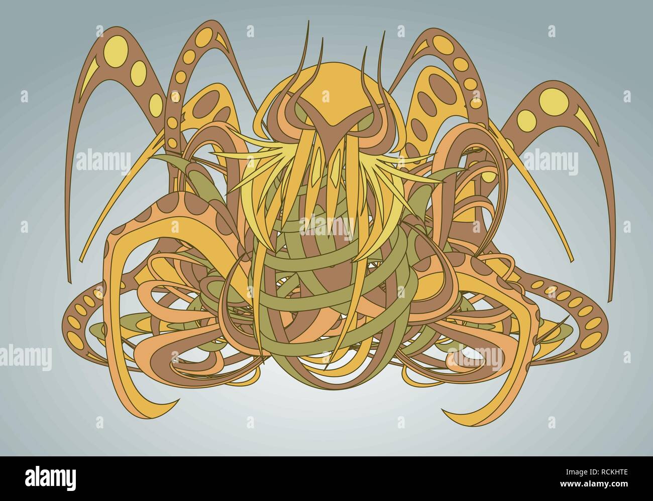 Patterned fantastic creature, deity, demon or an animal resembling a