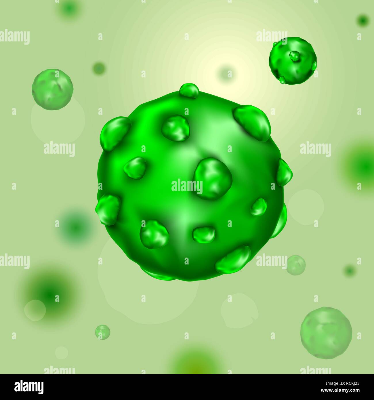 Vector illustration virus in shades of green. Biology, medicine. The bacterium under the microscope. Stock Vector