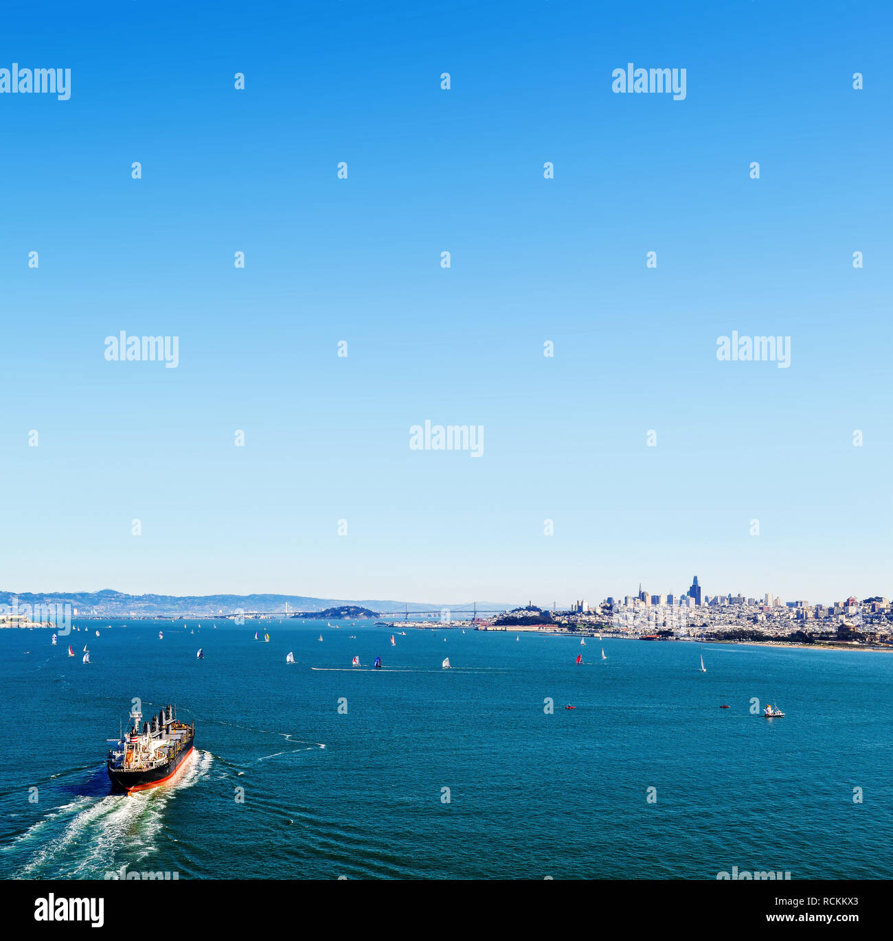 Sea bay, view of the city of San Francisco from the sea. Ships in the sea bay Stock Photo