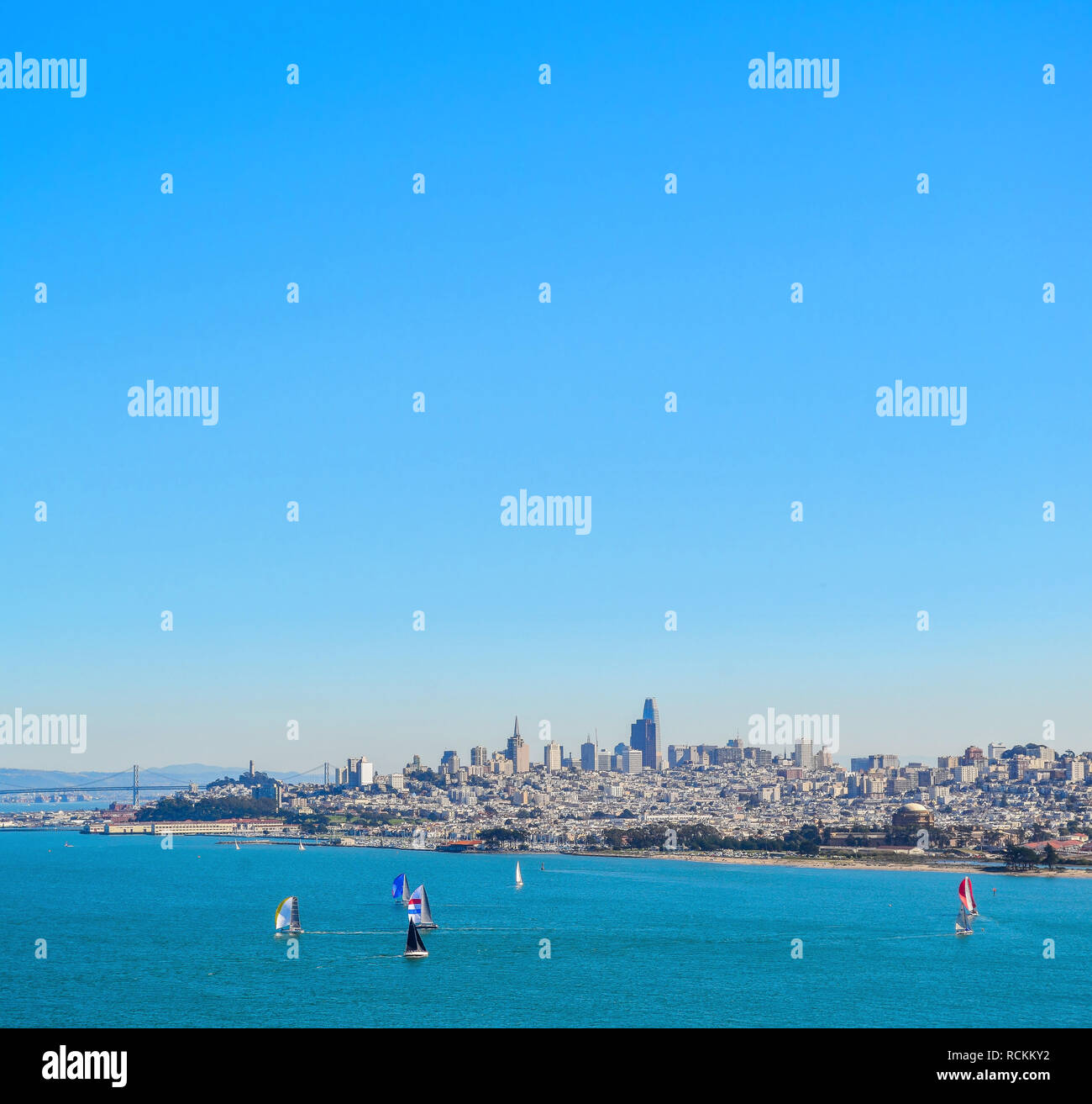 Sea bay, view of the city of San Francisco from the sea. Ships in the sea bay Stock Photo