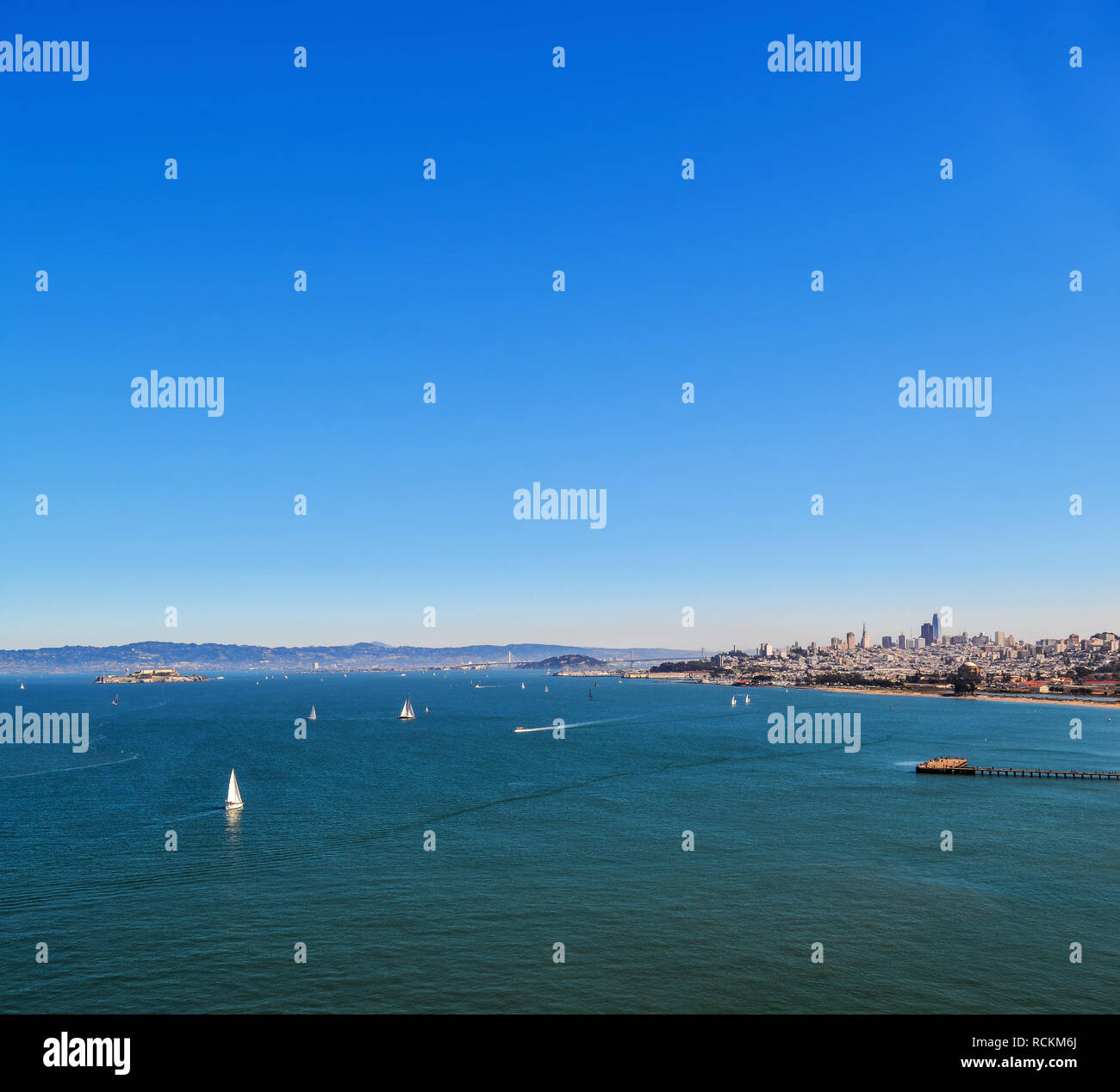 Sea bay, view of the city of San Francisco from the sea. Ships in the sea bay Stock Photo