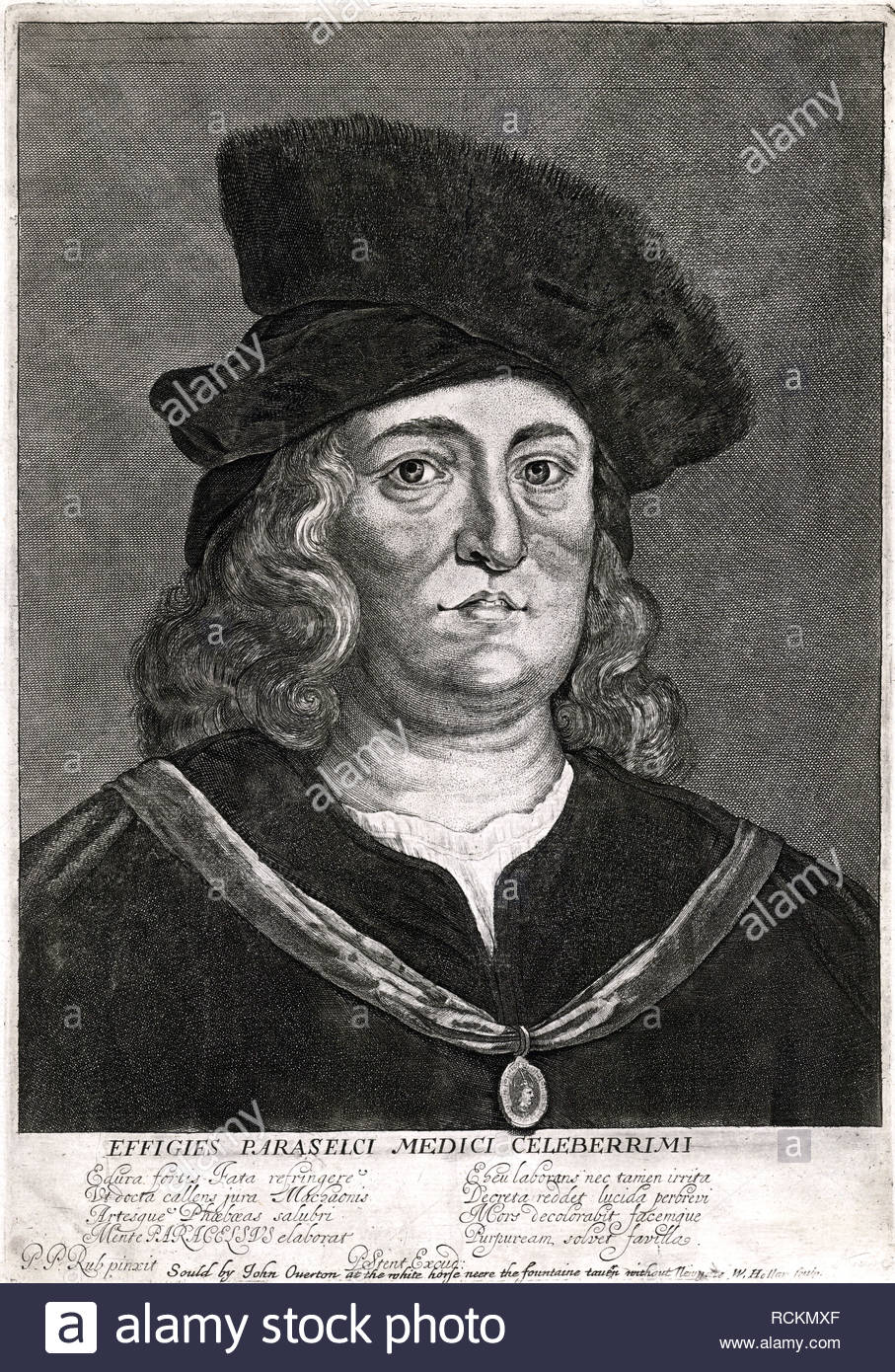Paracelsus portrait, 1493/4 – 1541, born Theophrastus von Hohenheim, was a Swiss physician, alchemist, and astrologer of the German Renaissance, etching by Bohemian etcher Wenceslaus Hollar from 1600s Stock Photo