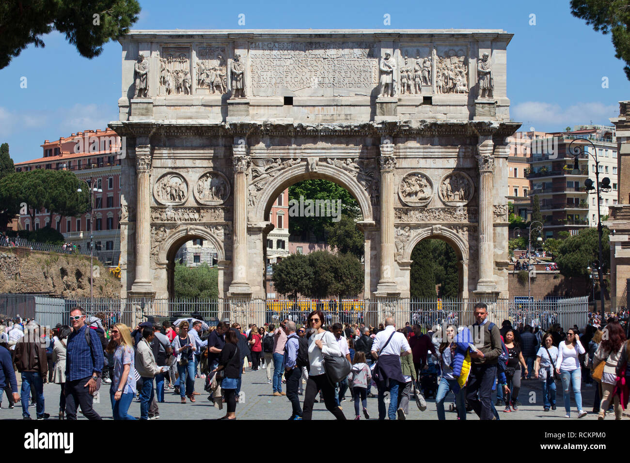 Arch of Constantine, the largest Roman triumphal arch  - Rome Stock Photo