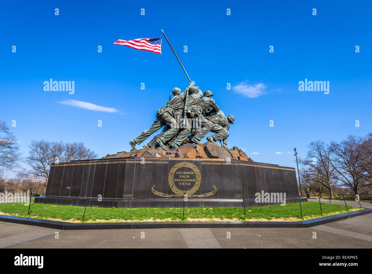 WASHINGTON, DC - APRIL 5, 2015: Marine Corps War Memorial. The memorial features the statues of servicemen who raised the second U.S. flag on Iwo Jima Stock Photo