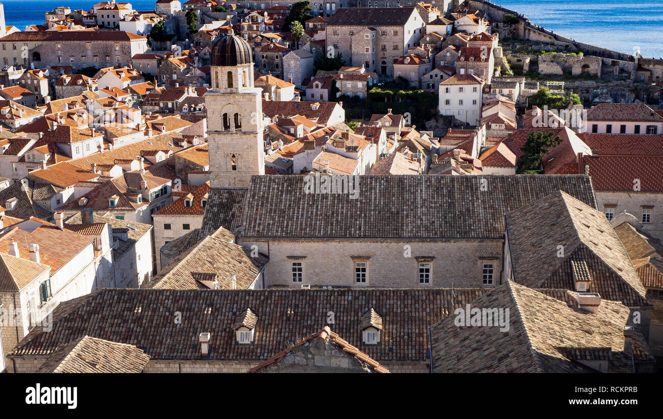 Roofs of Dubrovnik with Old Bell Tower Stock Photo