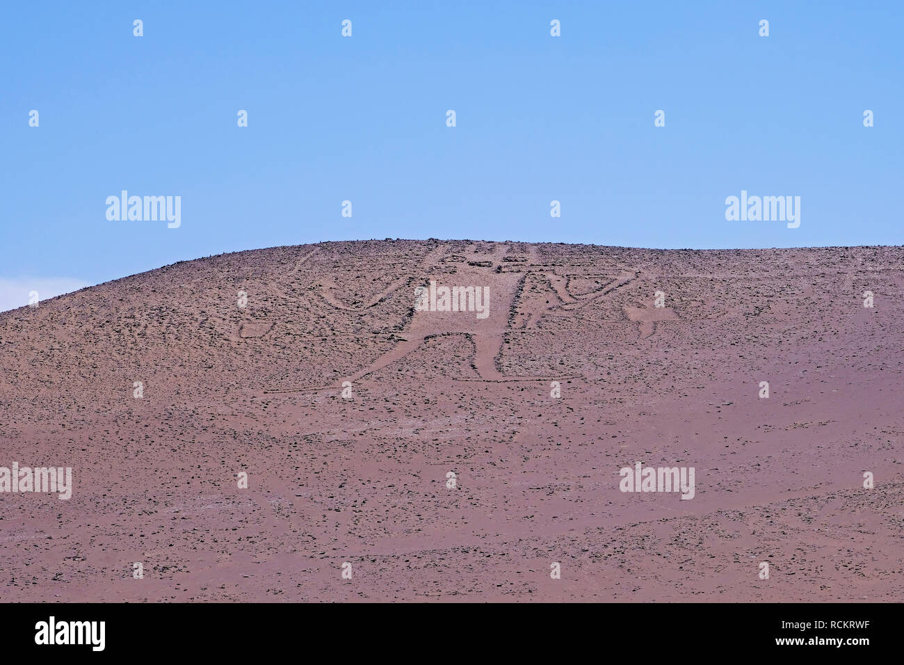 Giant Of The Atacama, Gigante De Tarapaca, large petroglyph on a rocky outcrop in the Atacama Desert, Tarapaca Region, northern Chile Stock Photo