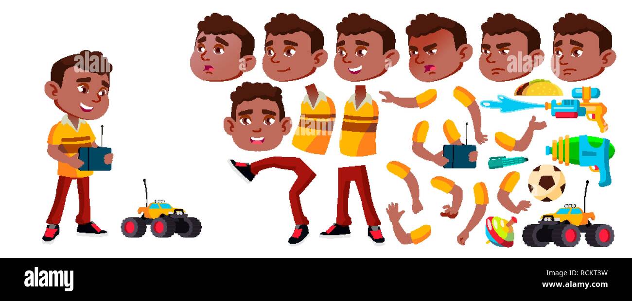 Black, Afro American Boy Kindergarten Kid Vector. Animation Creation ...
