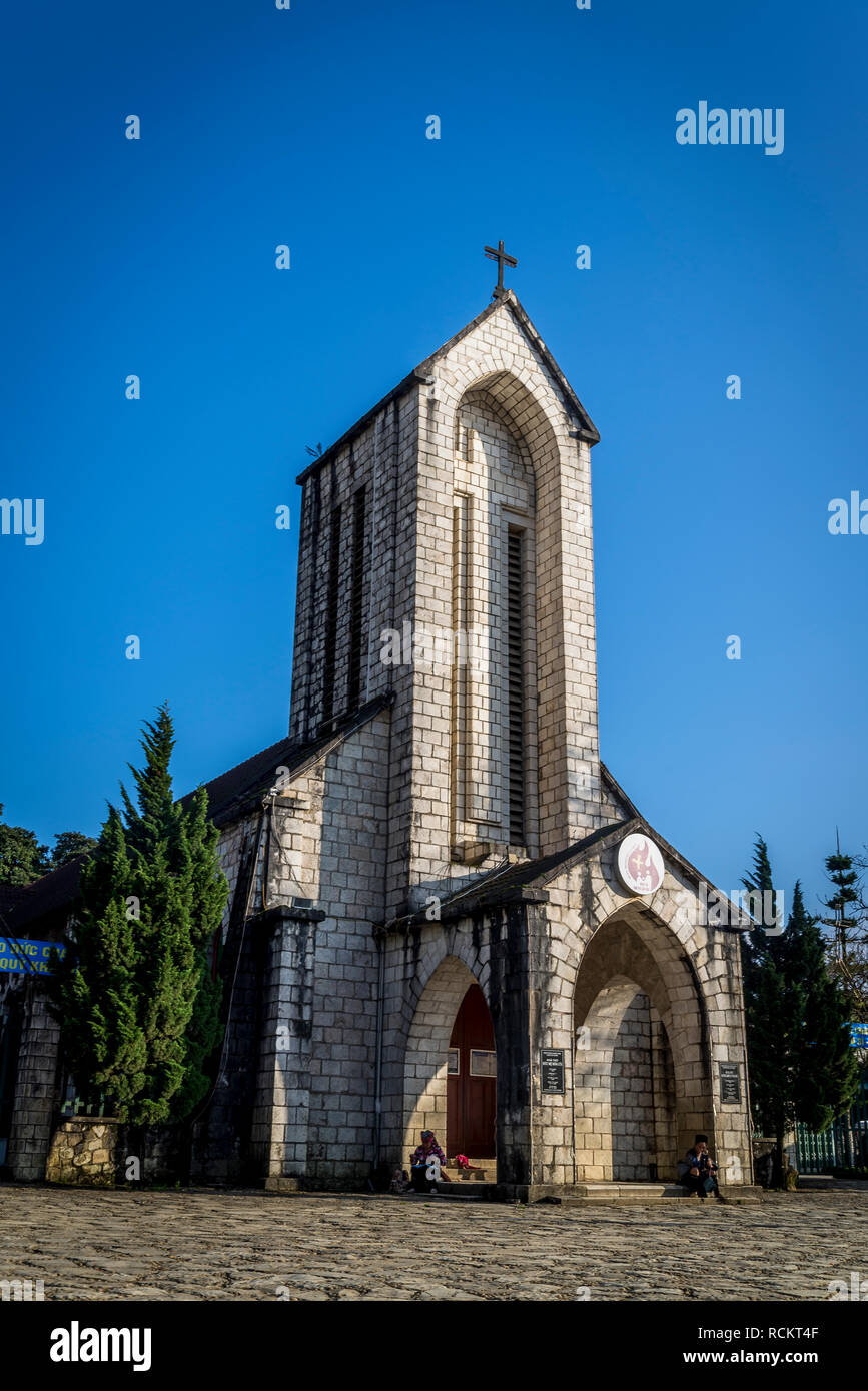 Stone Church, Holy Rosary Church, Historical Catholic Church, Sa Pa, northwestern Vietnam Stock Photo
