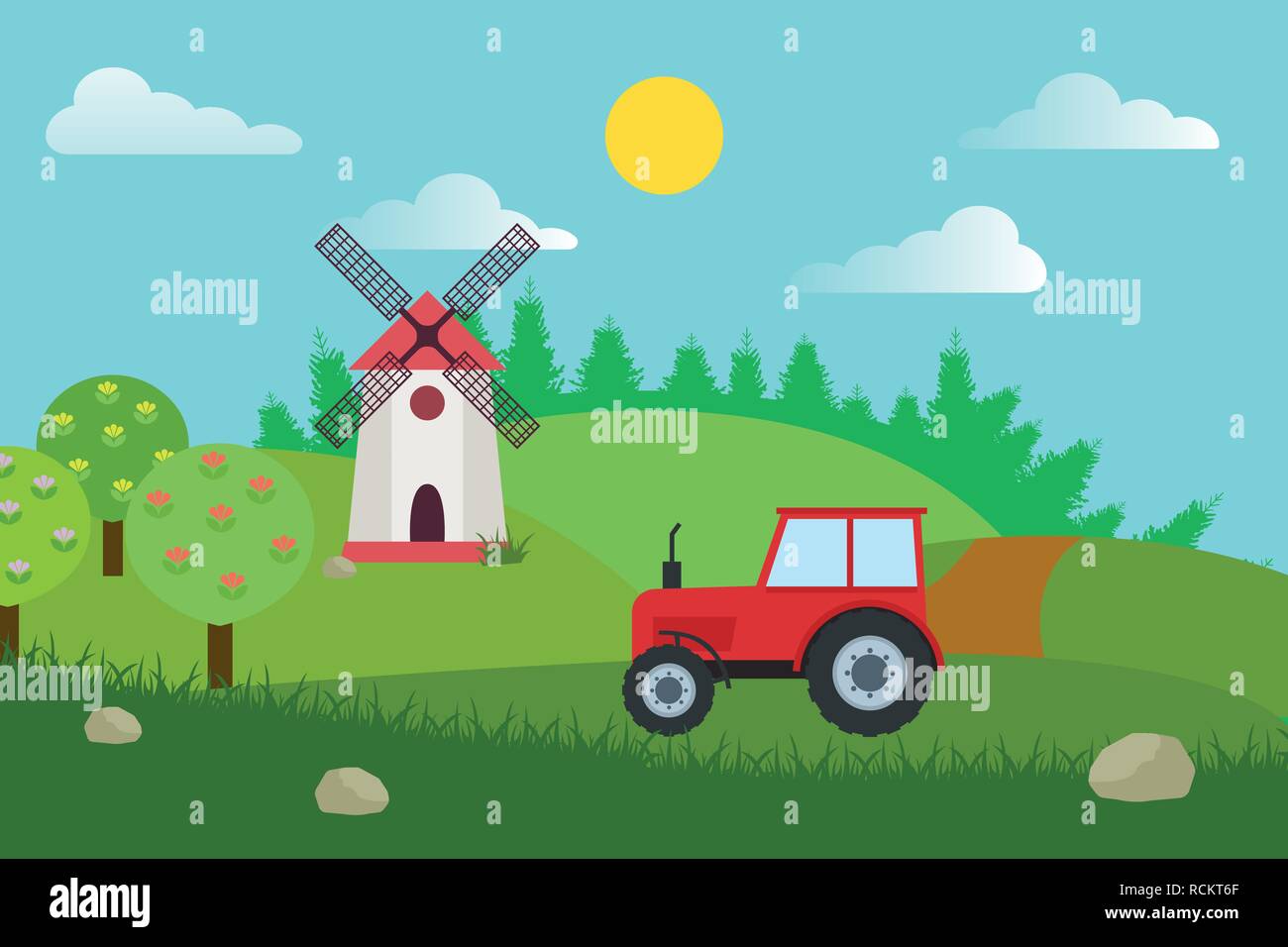 Agriculture and Farming. Rural landscape. Vector illustration Stock ...