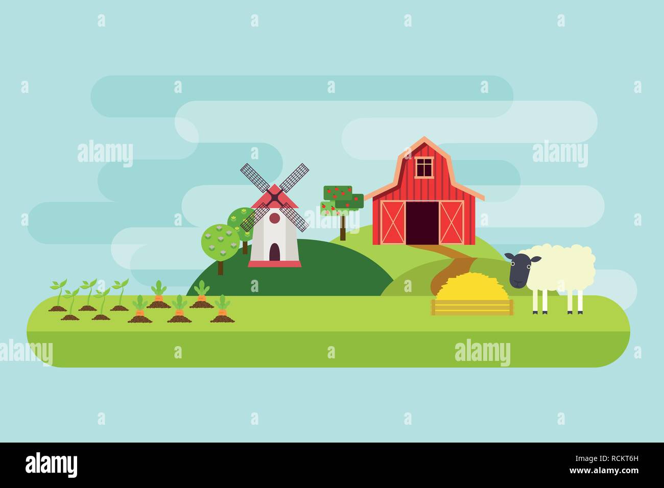 Agriculture and Farming. Rural landscape. Vector illustration Stock ...
