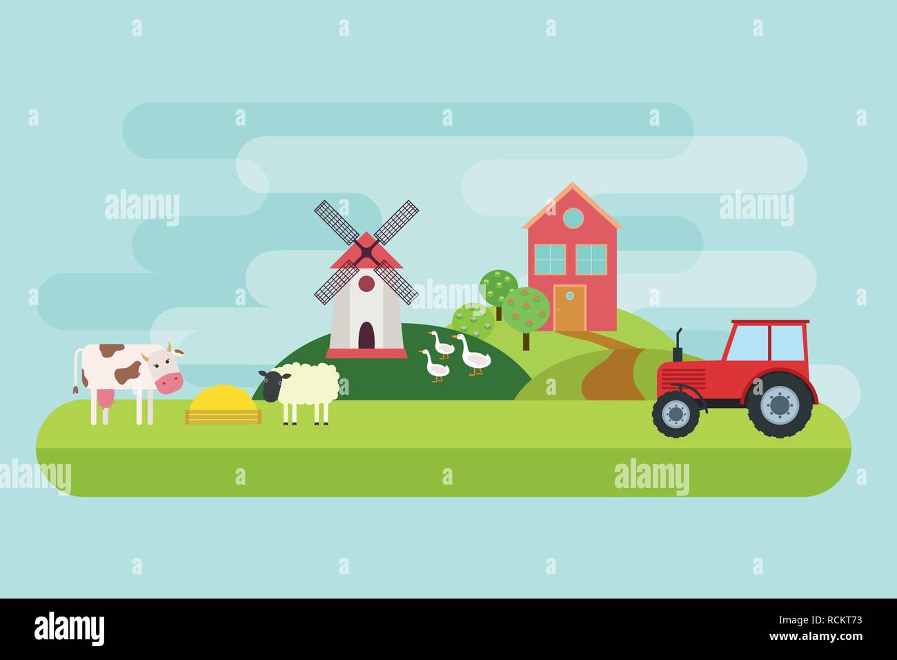 Agriculture and Farming. Rural landscape. Vector illustration Stock ...