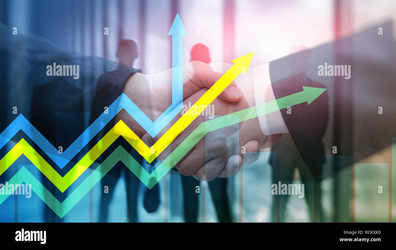 Financial growth arrows graph. Investment and trading concept. Stock Photo