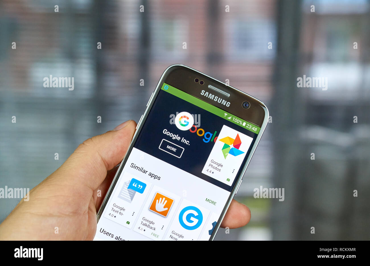 MONTREAL, CANADA - JUNE 23, 2016 : Google logo and applications on Samsung S7 screen. Stock Photo