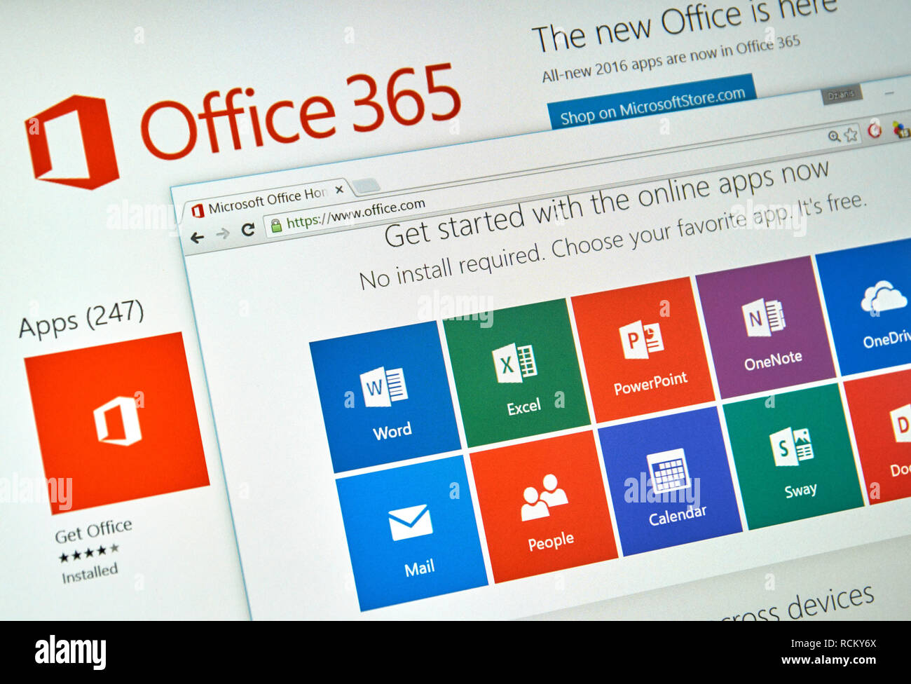 MONTREAL, CANADA - MARCH 20, 2016 - Microsoft Office 365 on PC screen. Microsoft Office is one of the most popular office suite software. Stock Photo